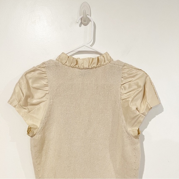 MOSCHINO Cashmere & Silk Blend Cream V-Neck Short Sleeve Ruffle Cardigan Small - Picture 7 of 11